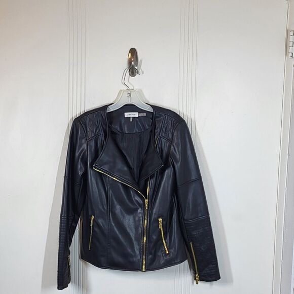 Calvin Klein Women's Faux Leather Black Jacket - Picture 1 of 11
